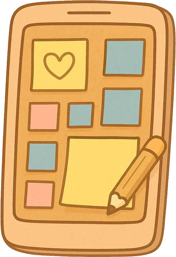 Illustration d'un téléphone rempli de notes